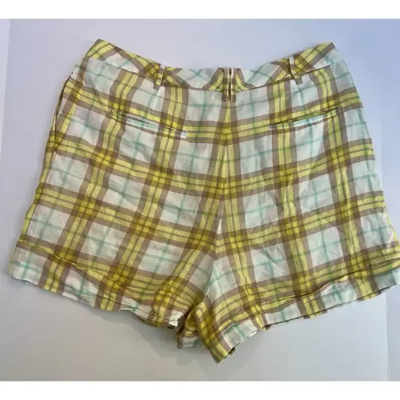 Rag & Bone Yellow Ivy Plaid High-Waisted Retro Cotton Shorts Size 2 - Picture 3 of 8